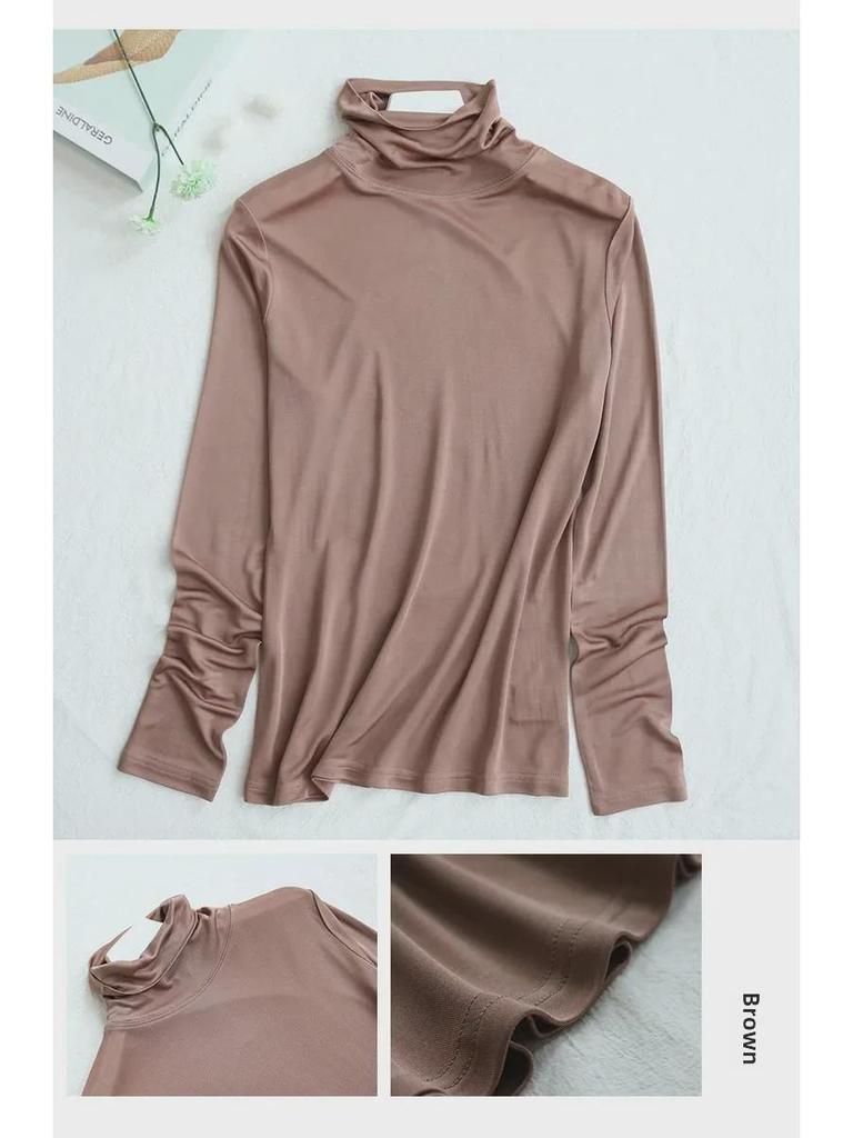 Tangge Women's Mulberry Silk Thermal High Collar Long-Sleeve Top