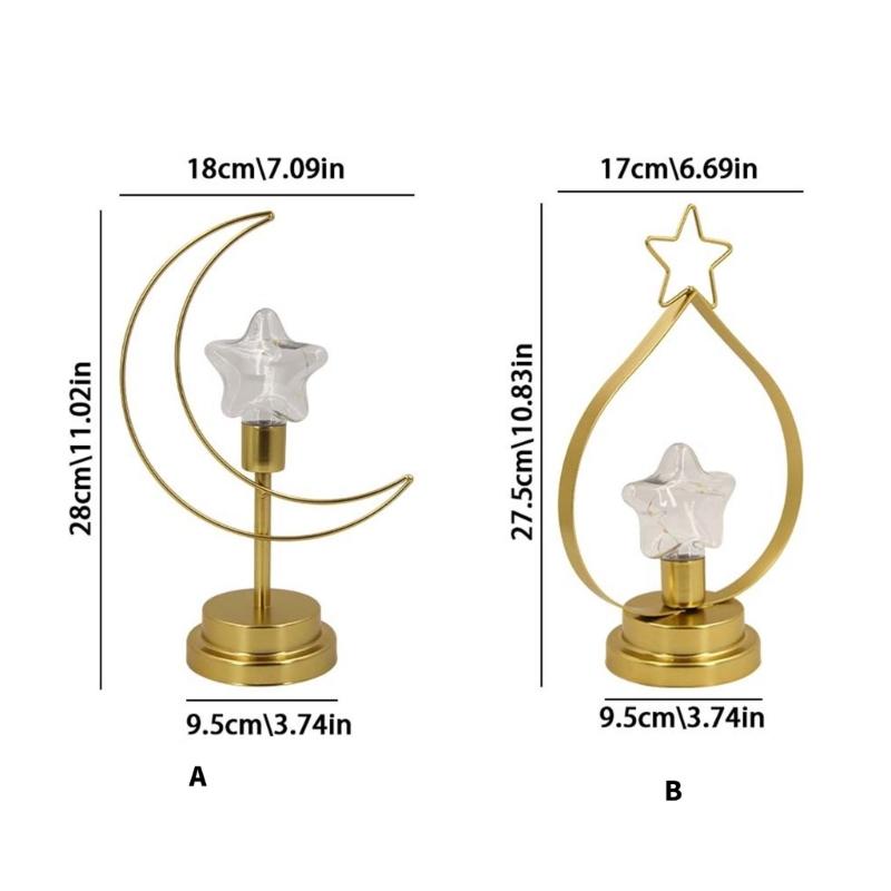 Eid Decors Moon Table Lamp Battery Operated Crescents Lamp Half Moon Light Metal Ramadans Star Lamp Home Decors