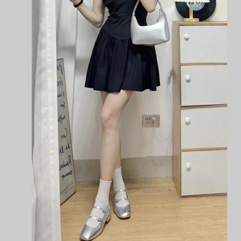 Autumn new leather beautiful light mouth single temperament shoes women's silver little Mary Jane medium thick heel