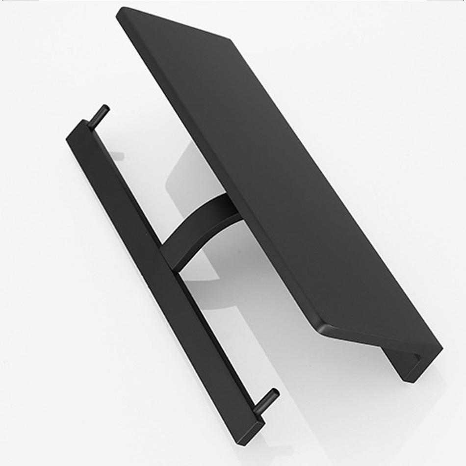 Double Paper Holder with Shelf Black Grey Aluminum Wall Mounted Bathroom Kitchen WC Paper Towel Roll Rack Storage Tissue Holder