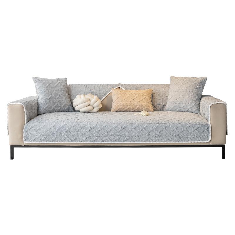 Solid Color Shu Cotton Velvet Sofa Cushion Winter  New Plush Seat Cushion High-End Non-Slip Sofa Cover Cross-Border