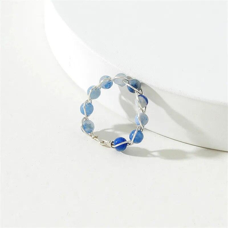 Fashion Vintage Natural Stone Ring For Women Men Female Luxury Copper Wire Wrap Blue Moonstone Rings Wholesale Jewelry Gifts