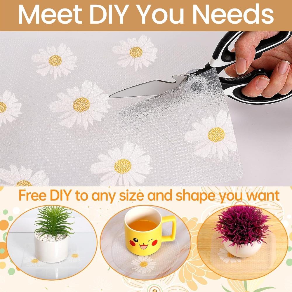 1 Roll Daisy Shelf Liner EVA Washable Refrigerator Mat Drawer Liners for Kitchen Cabinets Easy Meal Mat Non Adhesive Drawer Mat