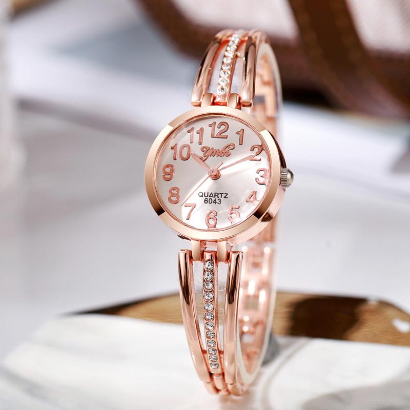 Stylish Women's Korean Rhinestone Steel Band Quartz Watch with Bracelet Bangle