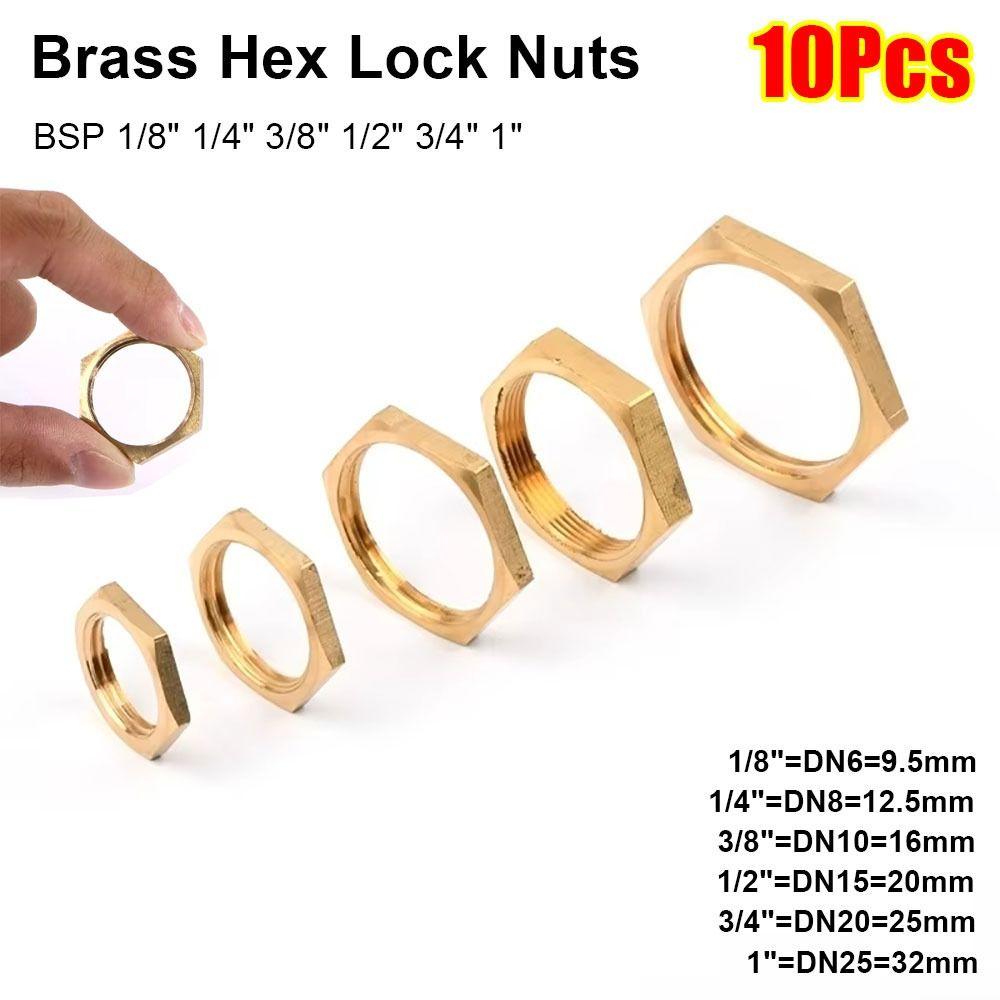 10Pcs Brass Hex Lock Nuts BSP 1/8" 1/4" 3/8" 1/2" 3/4" 1" Female Thread Flange Nut Hexagonal Shank Cap Water Tank Joint
