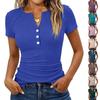 Damenmode Lässig Farbe Neu Kurzarm Dekorative Knöpfe V-Ausschnitt T-Shirt Top