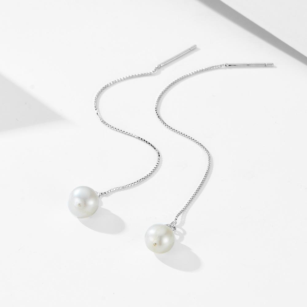 Europe and America Fashion Jewelry 925 Sterling Silver Pearl Tassel Long Chain Gold Plated Stud Earrings Jewelry for Women