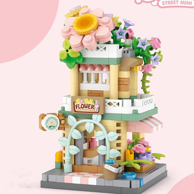 Restaurant Dessert Coffee Pet Fruit Store Street View Food House Building Blocks Kit Girls Bricks Model Kids Boy Toy Child Gifts