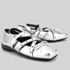Fashion Cross Tied Bow Mary Jane Shoes Women High Quality Rivet Patent Leather Shallow Flat Shoe Fashion Square Toe Buckle Designer Shoe