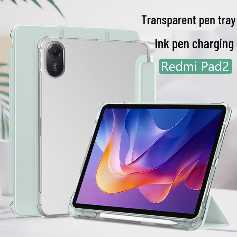 Husă de protecție magnetică triplă pliabilă Xiaomi Redmi Pad 2 cu suport pentru stilou, carcasă moale mată transparentă