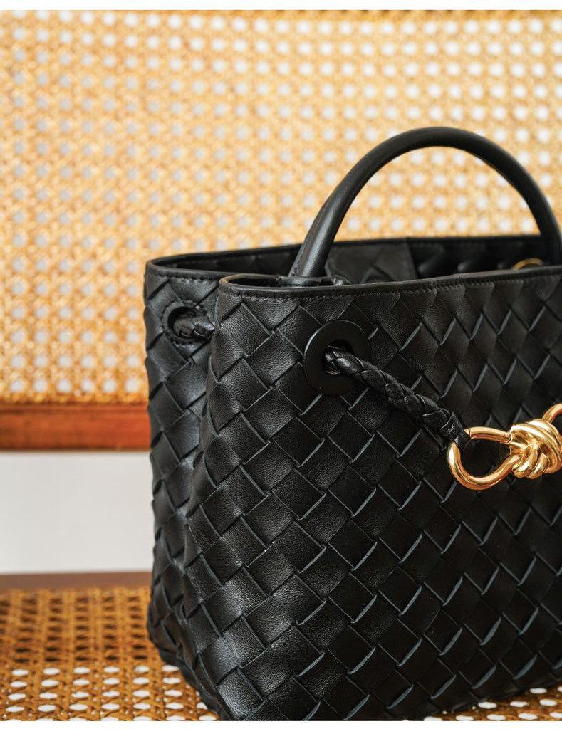 Retro-Tragetasche aus echtem Leder mit Metallknoten – Umhängetasche mit großem Fassungsvermögen