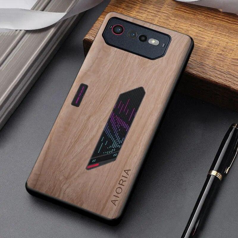 Pouzdro pro Asus ROG Phone 6 coque jednoduchý unikátní design lehký dřevěný vzor pu kožený kryt pro pouzdro Asus rog phone 6