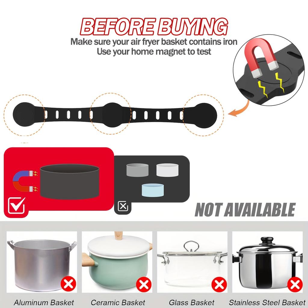 2/4 STÜCK Heißluftfritteuse Magnet Silikonschnalle zum Fixieren von Heißluftfritteusen Pergamentpapier-Einlagen Verhindert das Verbrennen der Papierdichtung