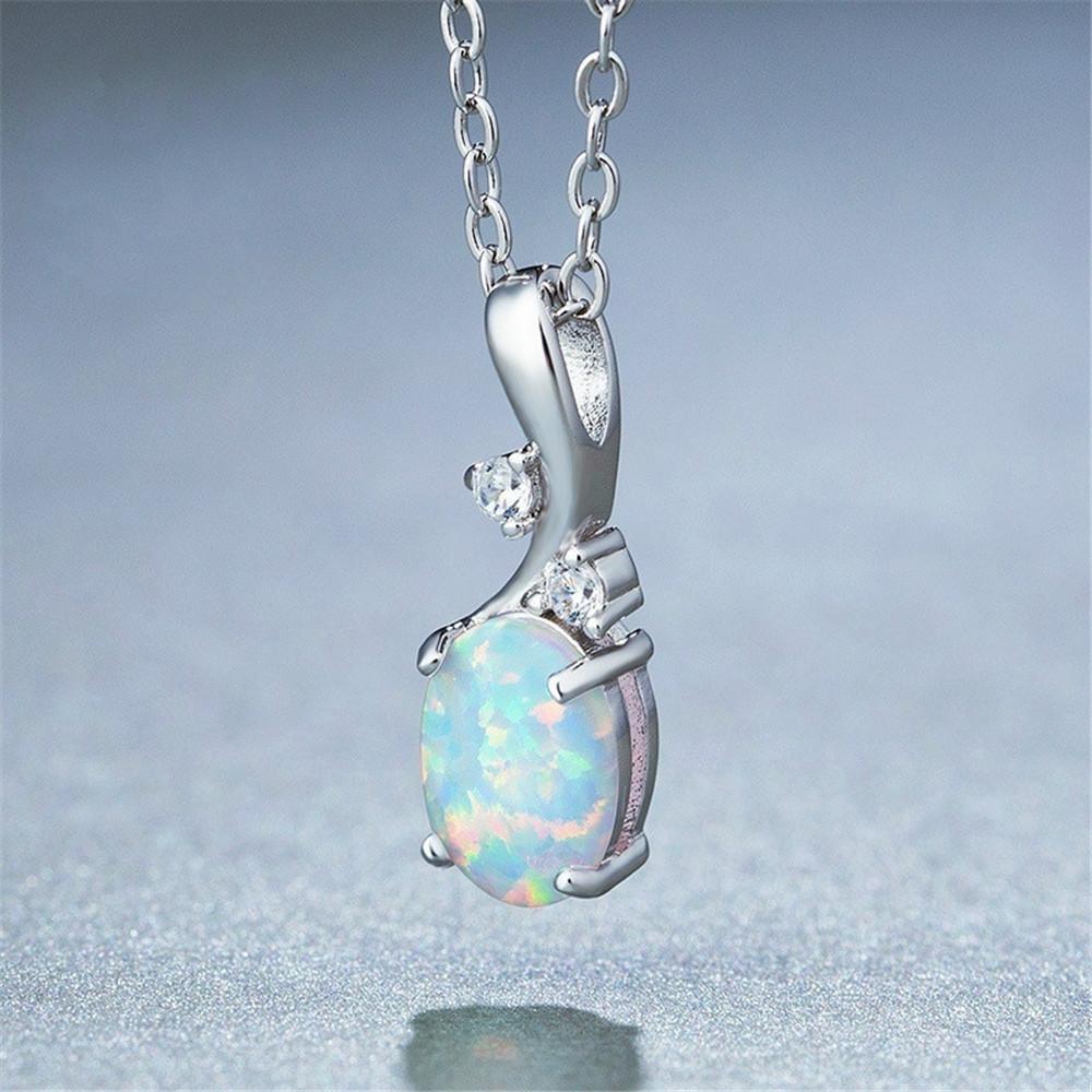Bohemia Imitation Oval White Opal Pendant Necklace For Women Girl Party Glamour Jewelry Engagement Wedding Band Accessories