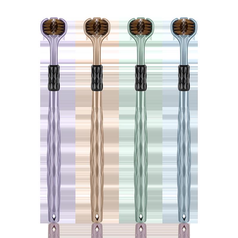 Three-Sided 3D Adult Toothbrush with Soft Bristles and Tongue Scraper