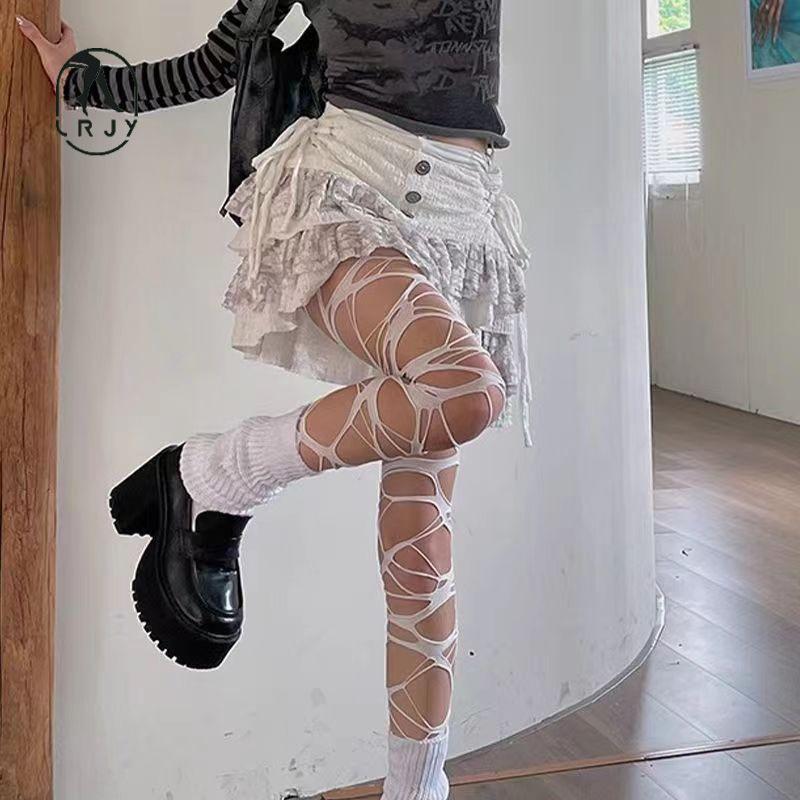 Punk Gothic Ripped Socks: Y2K Irregular Hollow-Out Leggings for Hot Girl Subculture