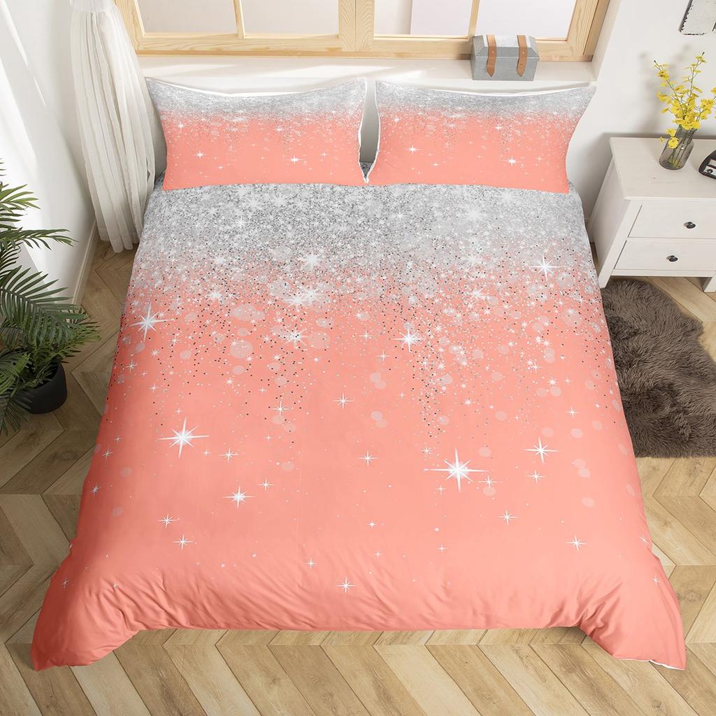 Homewish Glitter Sequin Print Duvet Cover Set For FemaleCartoon Dreamy Stars Print Bedding SetModern Fashion Bed Set