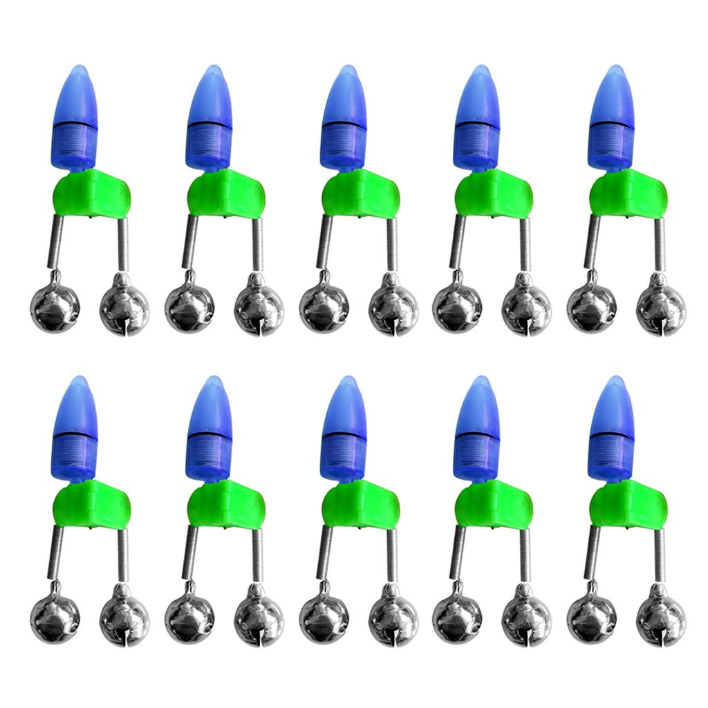 Luce di allarme per esca per morso di canna da pesca notturna a LED da 10 pezzi con indicatore di allarme per morso di pesca con doppio anello di campane