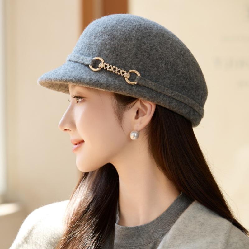 Hepburn Style Elegant Women's Woolen Basin Hat Woolen Top Hat Fashion Travel Hat Bucket Hat