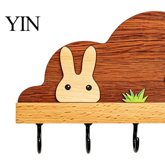 Adhesive Wall Hooks Solid Wood Key Holder with 5 Hooks, Decorative Mounted for Leashes Rack, Space Saving Organizer Entryway Kitchen And Office Rack