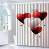 Love Balloon Curtain, Anti-Fog, Red & Black Hearts, "Love" Text, Durable Polyester, Machine Washable, Hooks Included