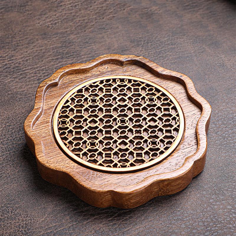 Walnut Wood Teapot Holder Base Square Tea Cup Holder Purple Clay Teapot Pad Tea Set Accessories Tea Art