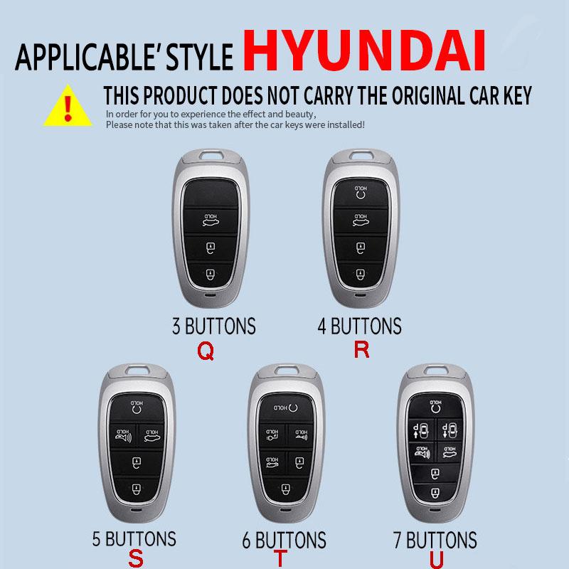 Zinc Alloy + Leather Car Key Case Cover for Hyundai Solaris Sonata Hybrid NEXO NX4 New Grand Santa Fe Tucson 2021 2022 2023 2024 v1