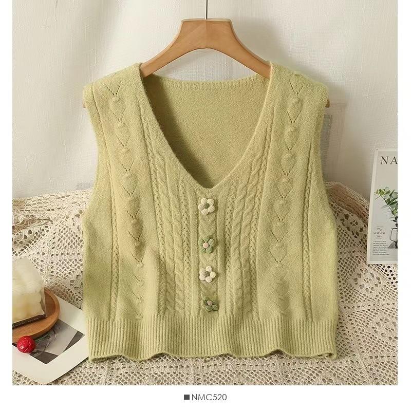 

Womens Floral Embossed Knit Vest Japanese Sweet Style Layering Sleeveless Top XL