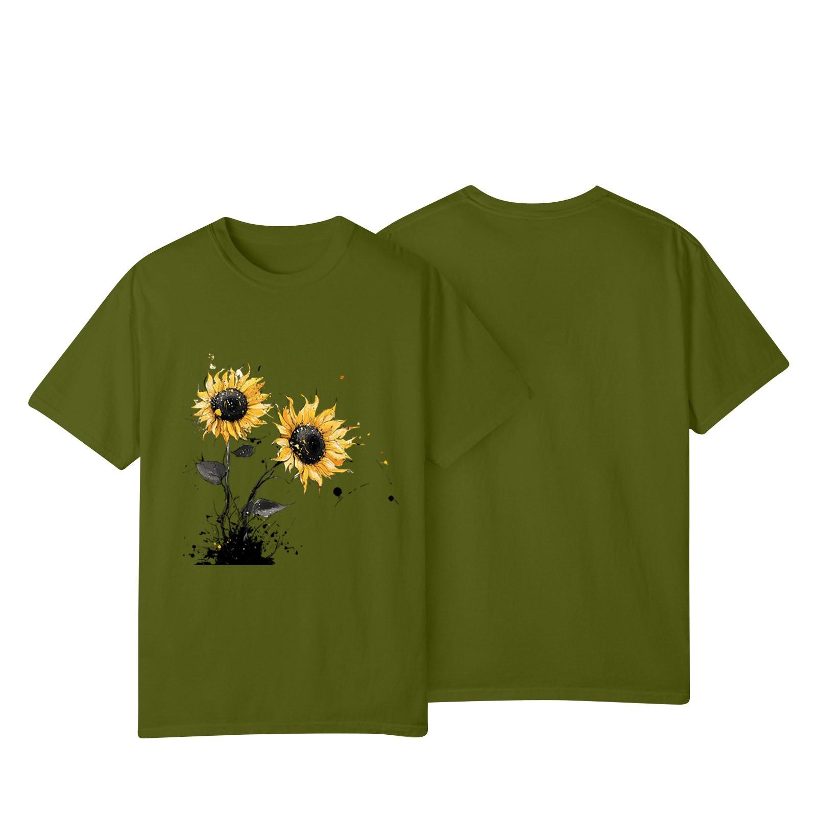 

Женская повседневная футболка с принтом подсолнухов Street Slim Fit с коротким рукавом L армия зеленый