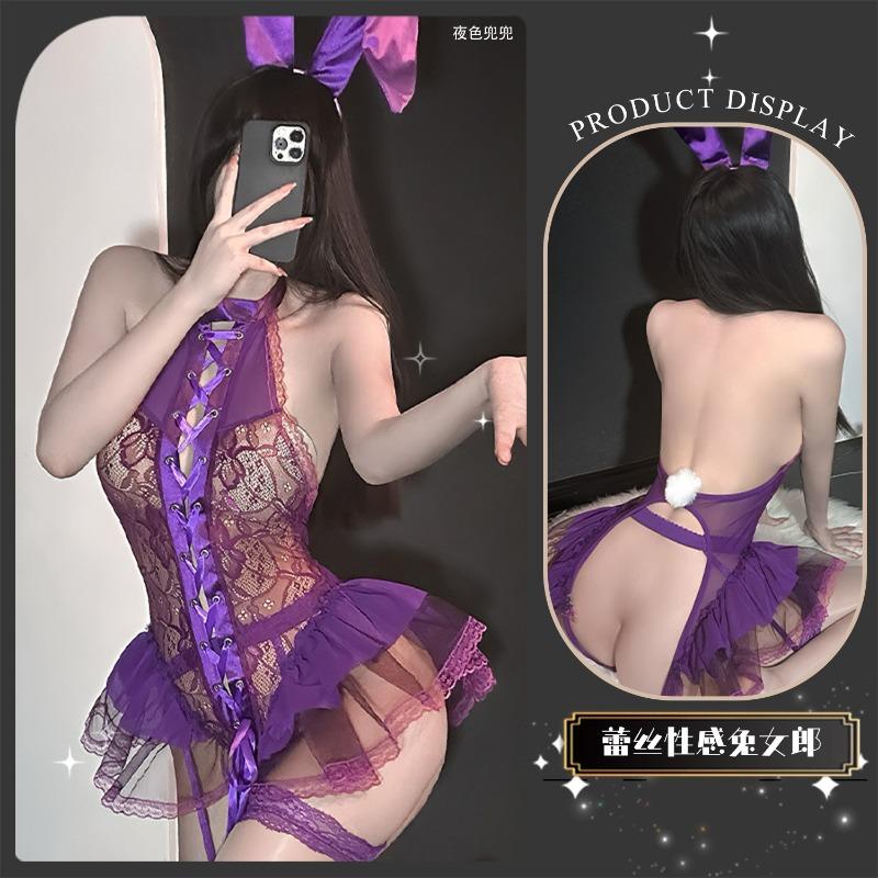 Bunny Girl Sex Clothes New Sexy Small Chest Uniform Temptation Pajamas Purple Passion Suit Purple