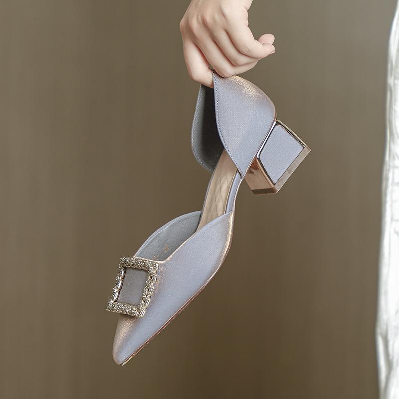 New women's shoes bag head sandals women's thick heels pointed high heels medium heel hollow single shoes