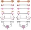 Bobisty 6 Pairs 14G Nipple Rings Set for Women 316L Stainless Steel Heart Butterfly Moon CZ Flower Nipple Rings Piercing Jewelry