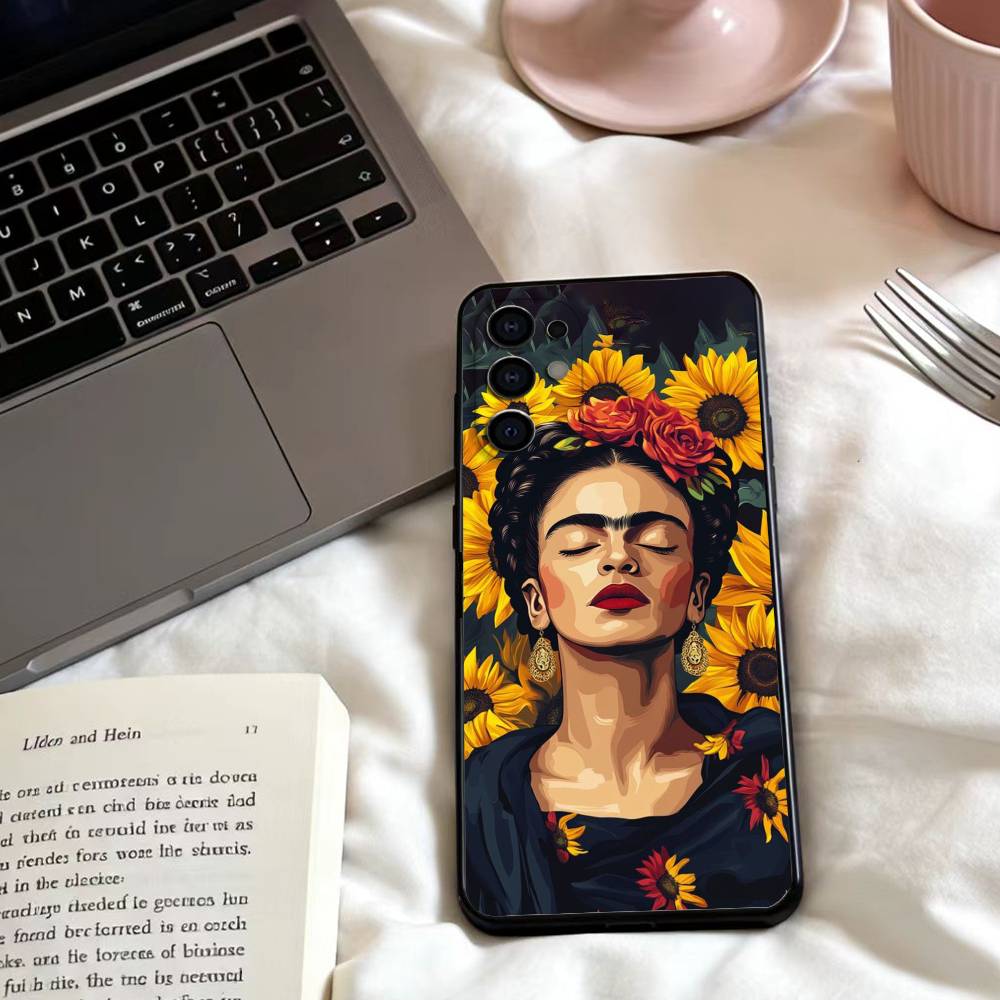 Pouzdro na telefon Art F - Frida Kahlo pro Samsung S25, 24, 23, 22, 30, 21, 10, 9, Ultra, Plus, Lite, FE, 4, 5 G, měkké černé