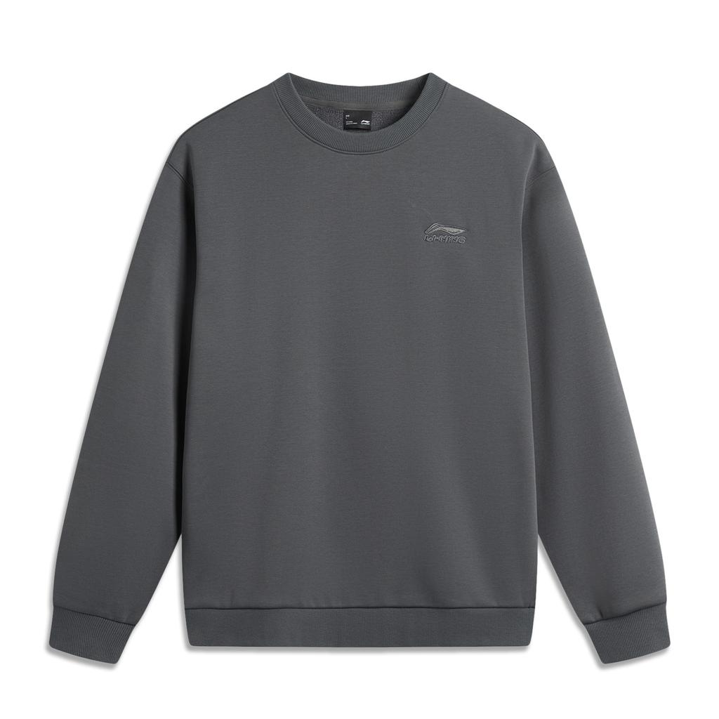 Li Ning Sports Fashion Series Comfortable Casual Round Neck Pullover Simple Loose Fleece Sweatshirt Unisex Sweatshirt Magnetic-Gray AWDUA53-12