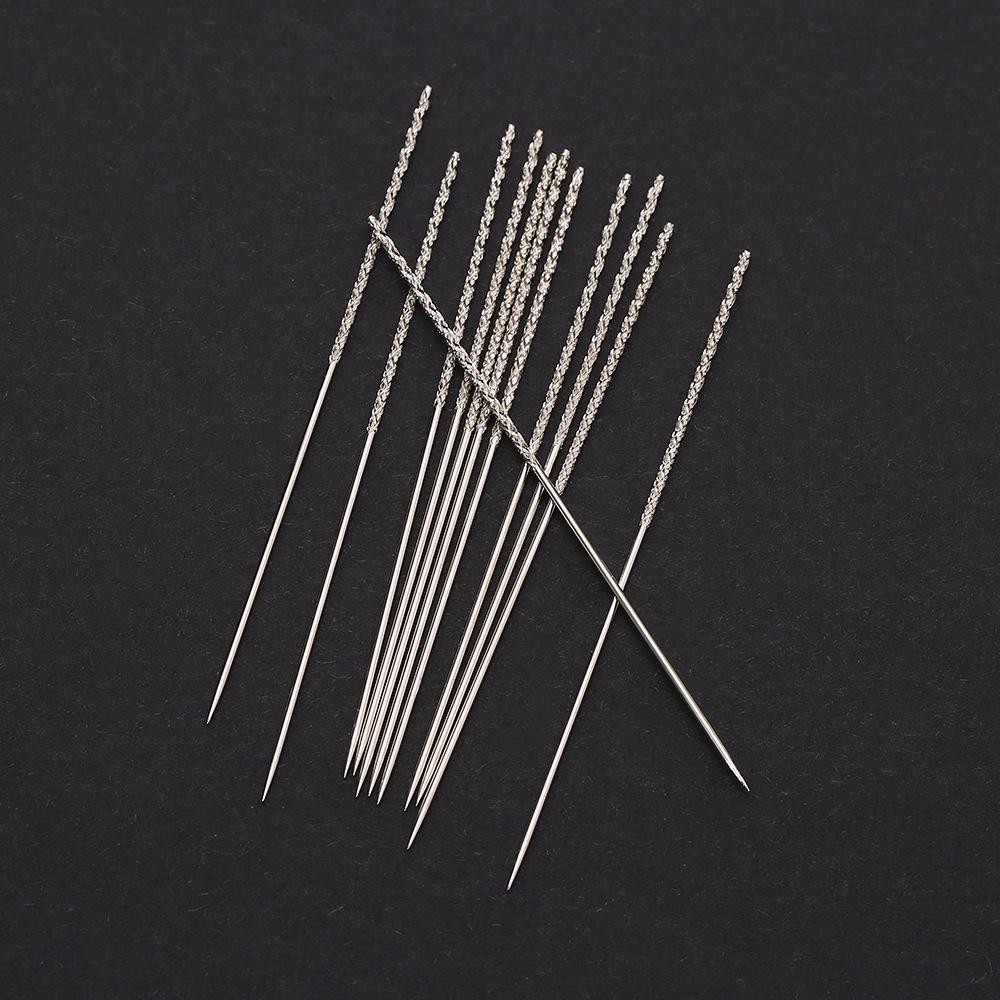 Knurled No-Eye Sewing Needles, 15Pcs Set (0.8x60mm & 1.2x76mm) for Fabric Repair & Invisible Hemming