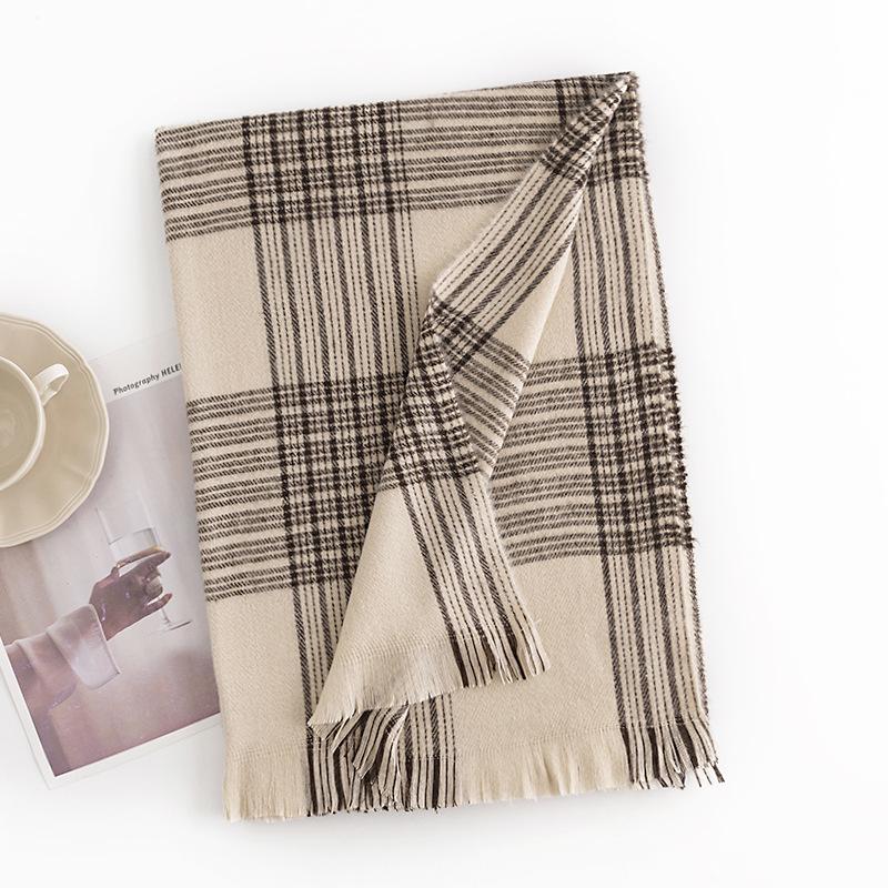 New autumn and winter scarf beige striped plaid imitation cashmere scarf thermal shawl office air conditioner