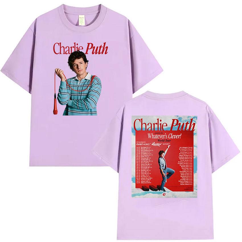 Charlie Puth Whatevers Clever World Tour 2026 Graphic T Shirts Unisexs Vintage Fashion 100 Cotton Short Sleeve Tshirt Streetwear
