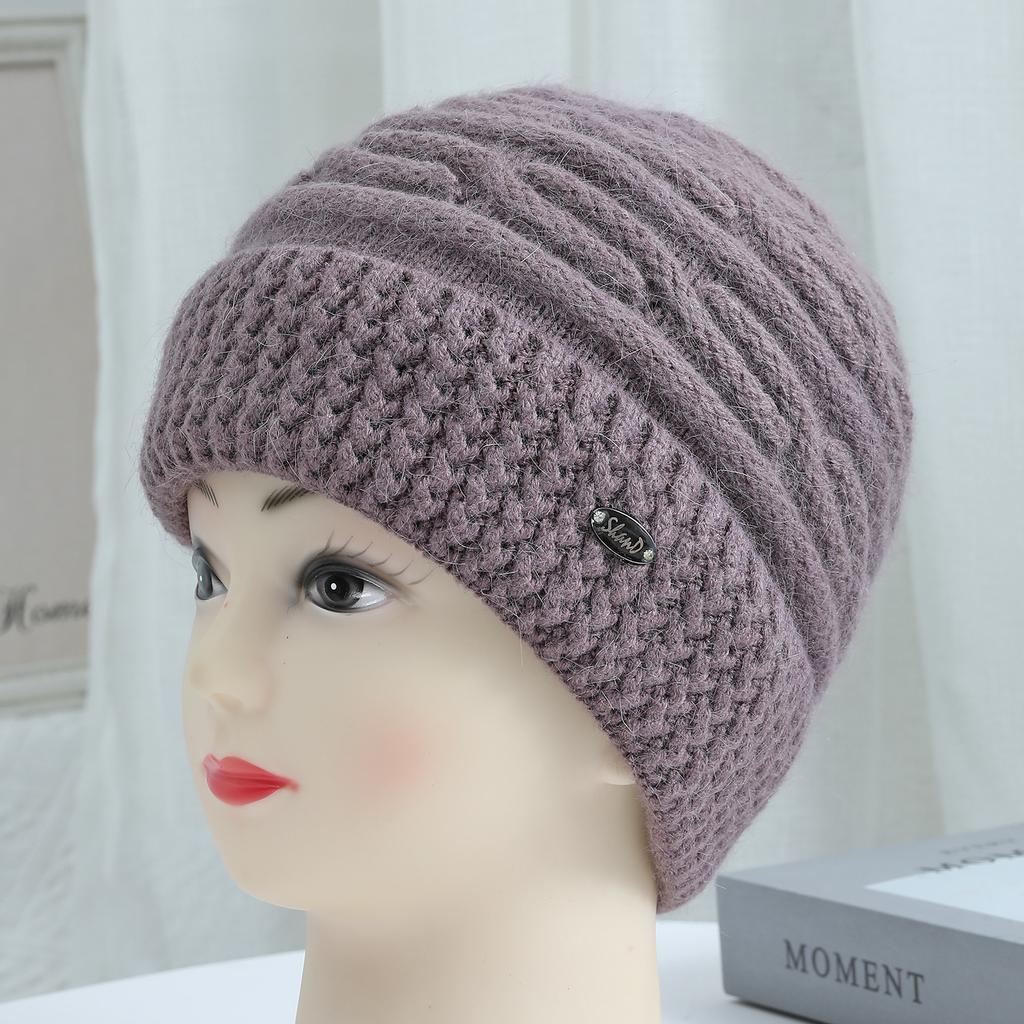 Plush Thickened Warm Woolen Hat for Mom Winter Warm Ear Protection Fashionable Grandma Woolen Hat