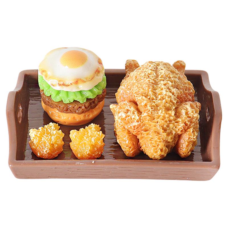 Mini Dollhouse Fried Chicken Tray Ornament - DIY Hamburger Scene with Chicken Leg Accessories