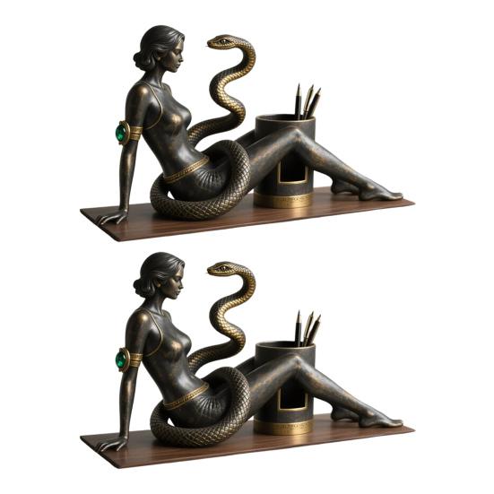 Snake Beauty Pen Holder Retro Desk Organizer Pen Cup Decorative Sexy Woman Pencil Holder for Study Bedroom Office