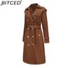 BITCED Women's Long Trench Coat with Waist Cinch Cotton-Blend Fashion Jacket with Long Sleeves