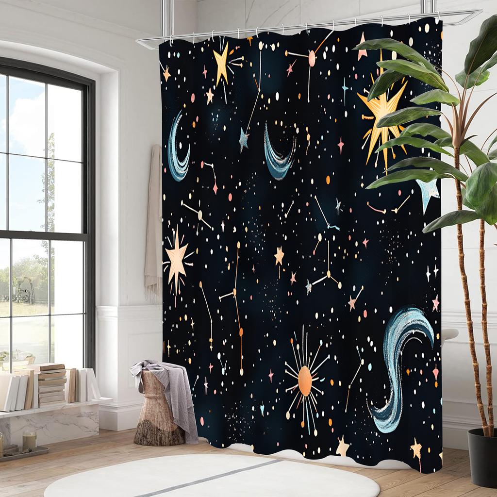 Starry Sky Modern Stye Bathing Curtain  Bathroom Shower Curtain Waterproof With 12 Hooks Home Deco Free Ship