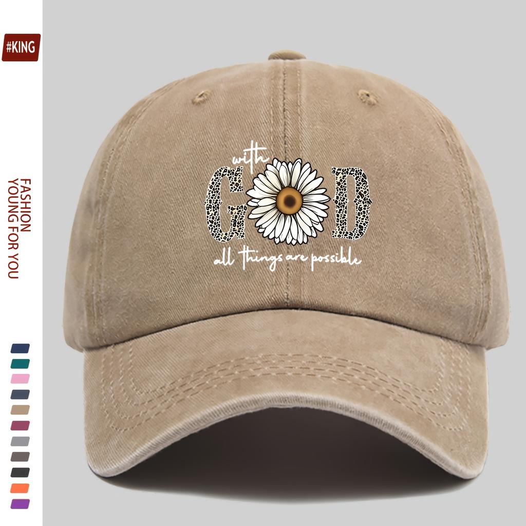 1pc With God All Things Are Possible Daisy Graphic Baseball Cap  Soft Comfort Polyester Adjustable Buckle Closure
