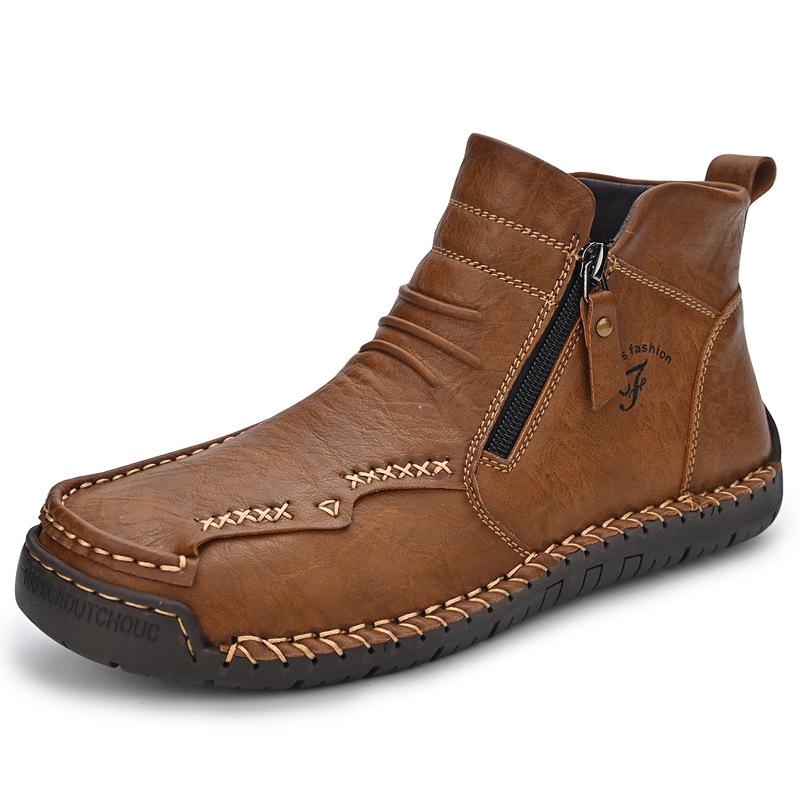 Herren Herbst/Winter Britischer Stil Warme Leder Martin Stiefel - Übergröße High-Top Kurze Stiefel mit Samtfutter