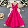 Light Luxury Celebrity Premium Sense Heavy Industry Diamond V-Neck Suspender Waist Dress Women's French Pendulum Fluffy Dress Dress