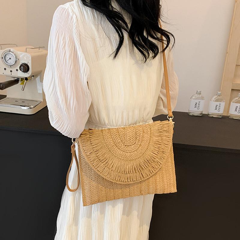 Summer Woven Braided Handbag For Women Handmade Envelope Shoulder Bag Travel Beach Shopping Coin Card Wallet