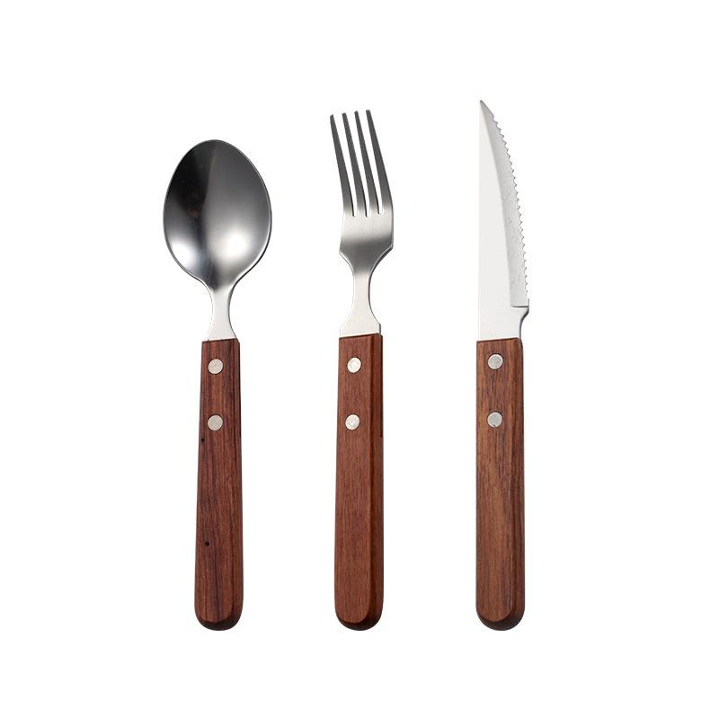 304 stainless steel wooden handle tableware, knives, forks and spoons, western food tableware set, wooden heat insulation handle housewarming gift