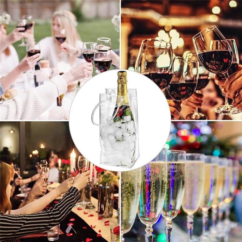 2PCS PVC Bag Transparent Champagne Drink Wine Beer Ice Bag PVC Bottle Cooler Chiller for Picnics Party