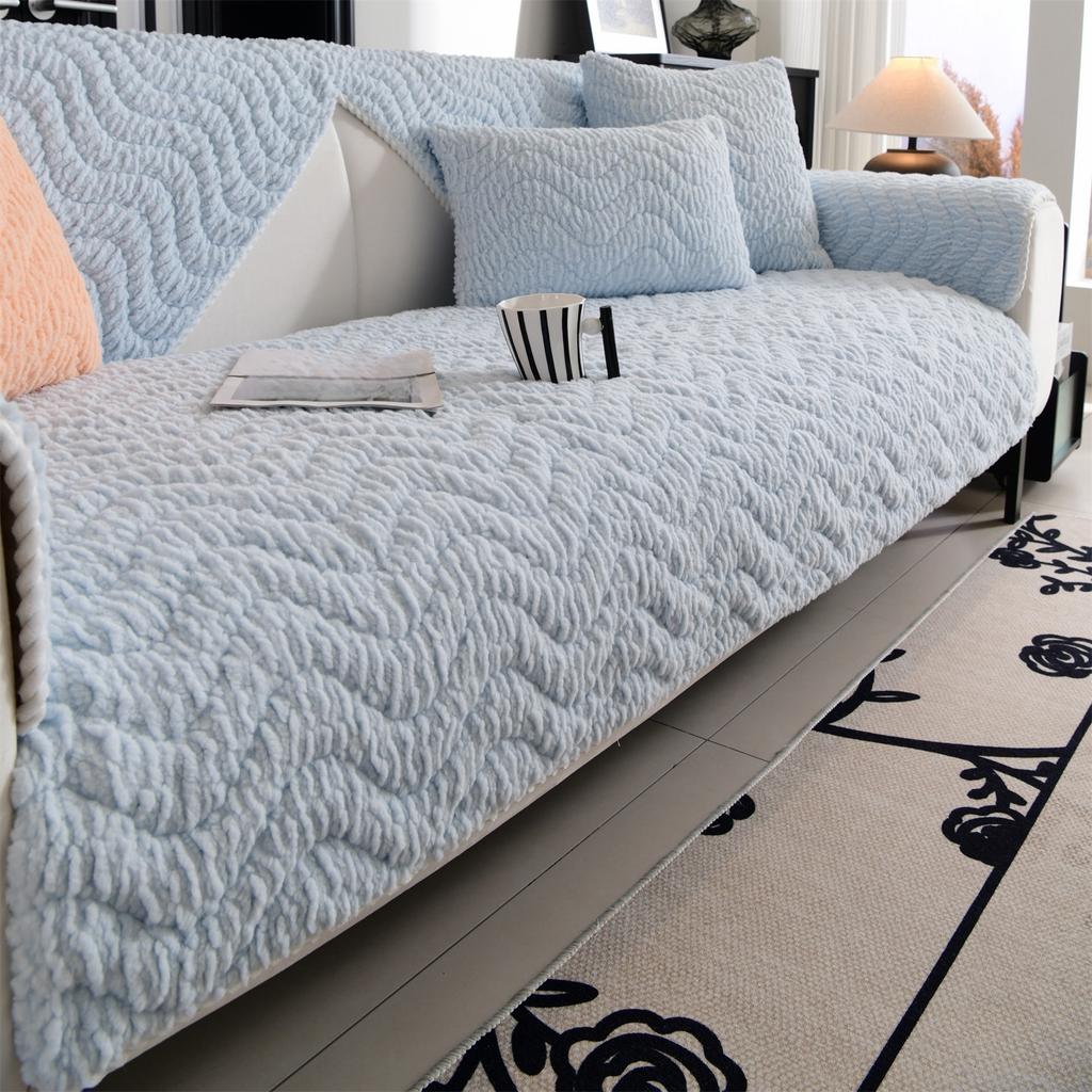Thicken Warm Waves Quilting Sherpa Sofa Cover for Living Room Couch Cushion Cover, Sofa Towel Furniture Decor