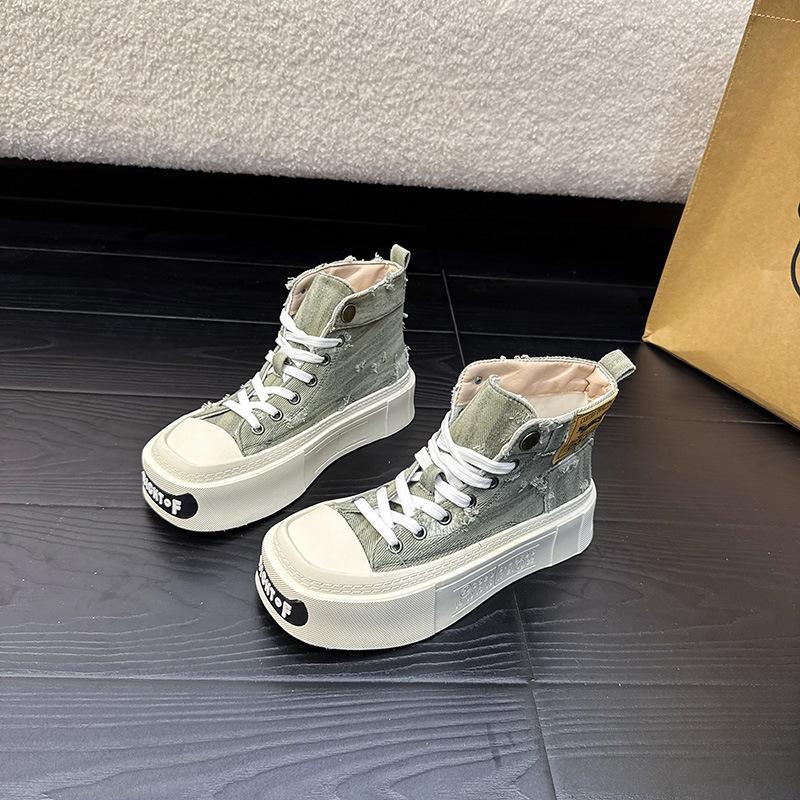 

Leather square head thick baseplate canvas shoes women s 2025 summer models Korean version versatile breathable lace-up retro casual shoes 35 зелёный